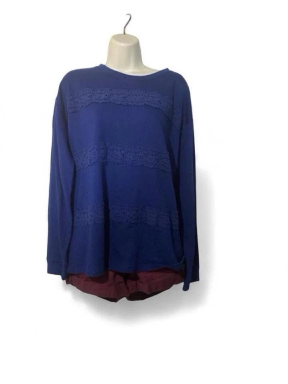 Liz Claiborne Royal Blue Lace-Trim Long Sleeve Top